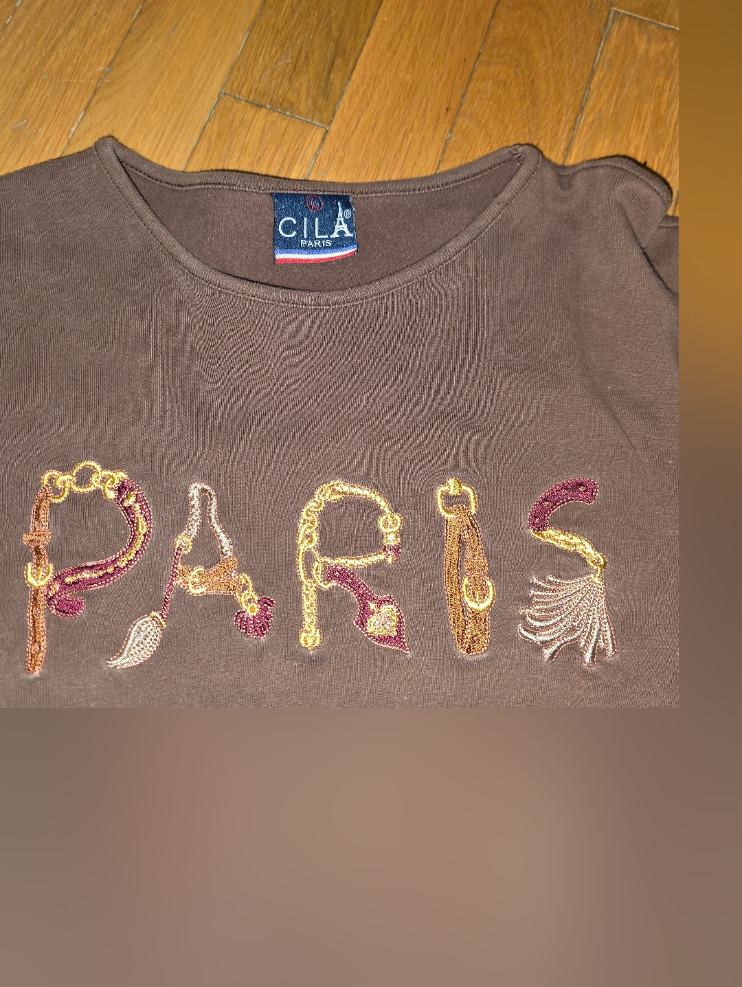 Vintage Super Rare Cila Paris Top Brown Embroidery Size Large Great Find